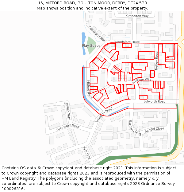 15, MITFORD ROAD, BOULTON MOOR, DERBY, DE24 5BR: Location map and indicative extent of plot