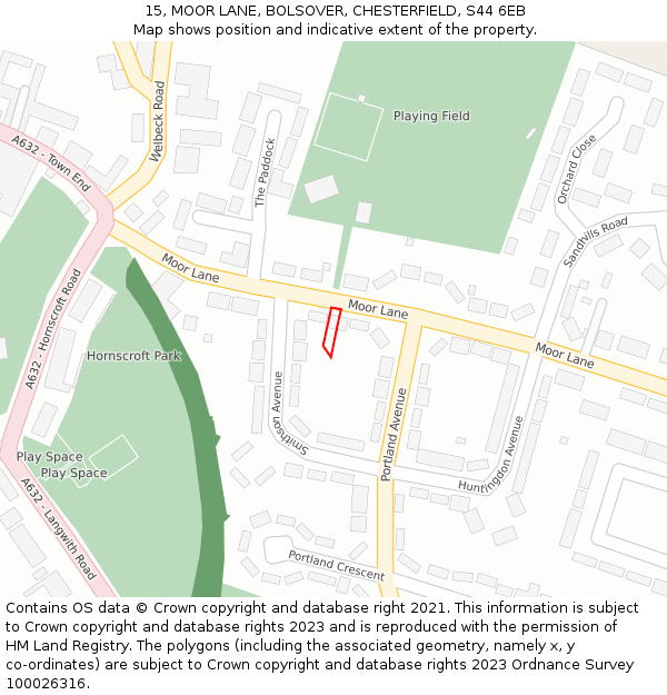 15, MOOR LANE, BOLSOVER, CHESTERFIELD, S44 6EB: Location map and indicative extent of plot