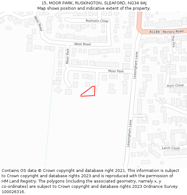 15, MOOR PARK, RUSKINGTON, SLEAFORD, NG34 9AJ: Location map and indicative extent of plot