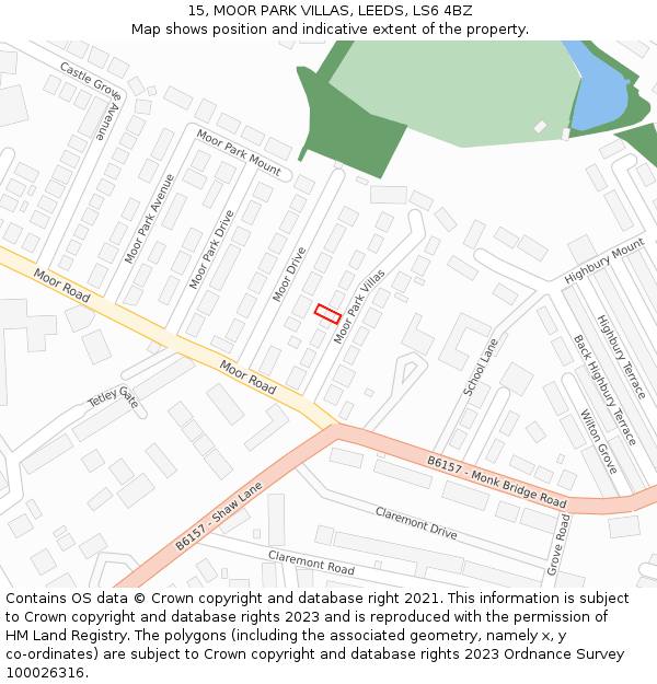 15, MOOR PARK VILLAS, LEEDS, LS6 4BZ: Location map and indicative extent of plot