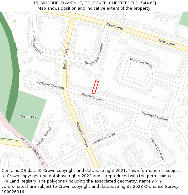 15, MOORFIELD AVENUE, BOLSOVER, CHESTERFIELD, S44 6EJ: Location map and indicative extent of plot