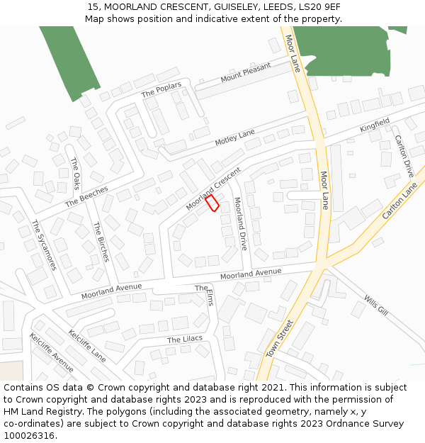 15, MOORLAND CRESCENT, GUISELEY, LEEDS, LS20 9EF: Location map and indicative extent of plot
