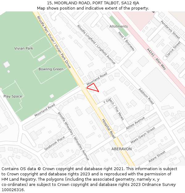 15, MOORLAND ROAD, PORT TALBOT, SA12 6JA: Location map and indicative extent of plot