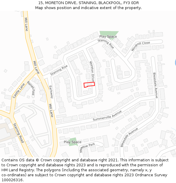 15, MORETON DRIVE, STAINING, BLACKPOOL, FY3 0DR: Location map and indicative extent of plot