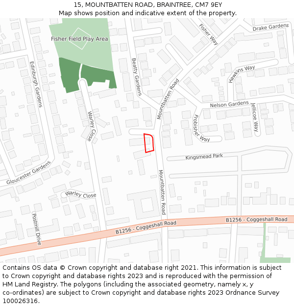 15, MOUNTBATTEN ROAD, BRAINTREE, CM7 9EY: Location map and indicative extent of plot