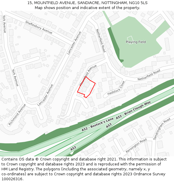15, MOUNTFIELD AVENUE, SANDIACRE, NOTTINGHAM, NG10 5LS: Location map and indicative extent of plot