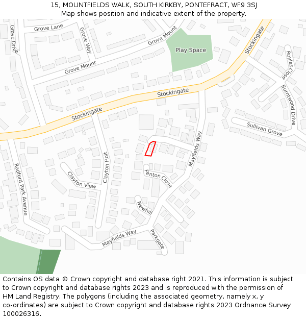 15, MOUNTFIELDS WALK, SOUTH KIRKBY, PONTEFRACT, WF9 3SJ: Location map and indicative extent of plot