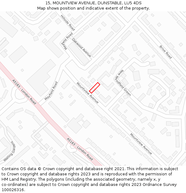 15, MOUNTVIEW AVENUE, DUNSTABLE, LU5 4DS: Location map and indicative extent of plot
