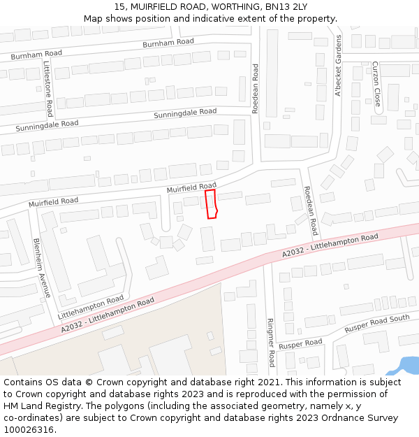 15, MUIRFIELD ROAD, WORTHING, BN13 2LY: Location map and indicative extent of plot