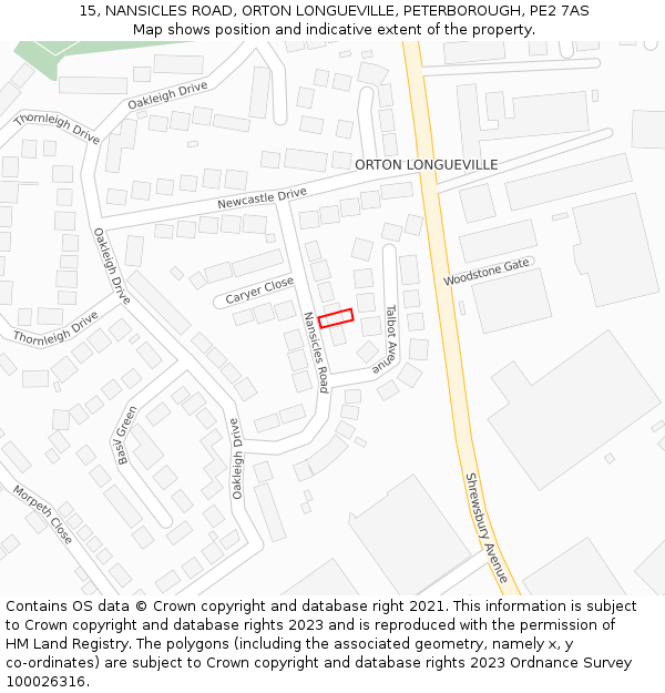 15, NANSICLES ROAD, ORTON LONGUEVILLE, PETERBOROUGH, PE2 7AS: Location map and indicative extent of plot