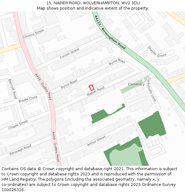 15, NAPIER ROAD, WOLVERHAMPTON, WV2 3DU: Location map and indicative extent of plot
