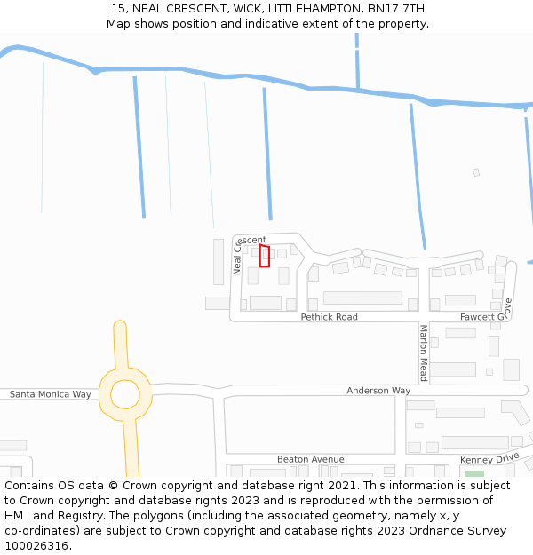 15, NEAL CRESCENT, WICK, LITTLEHAMPTON, BN17 7TH: Location map and indicative extent of plot