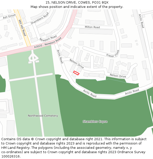 15, NELSON DRIVE, COWES, PO31 8QX: Location map and indicative extent of plot