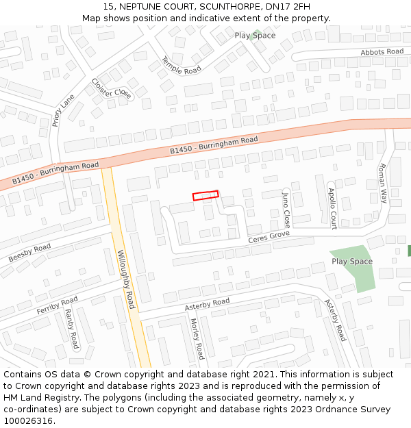 15, NEPTUNE COURT, SCUNTHORPE, DN17 2FH: Location map and indicative extent of plot