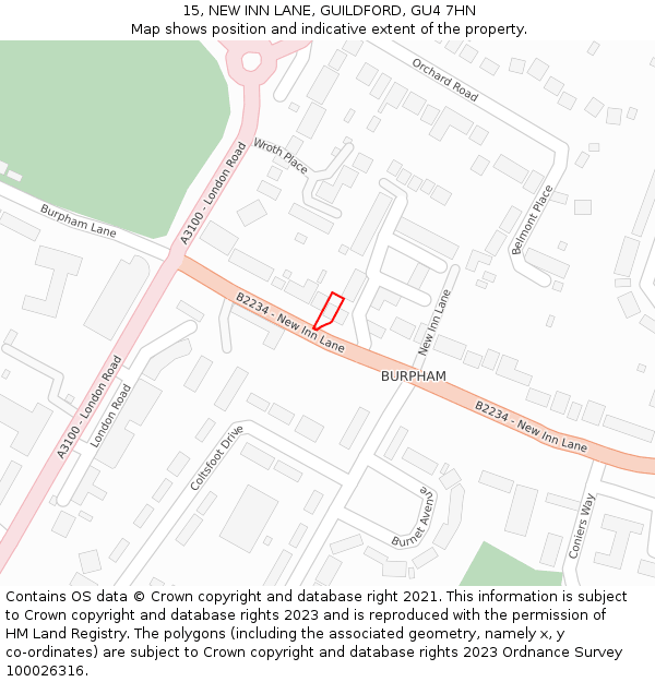 15, NEW INN LANE, GUILDFORD, GU4 7HN: Location map and indicative extent of plot