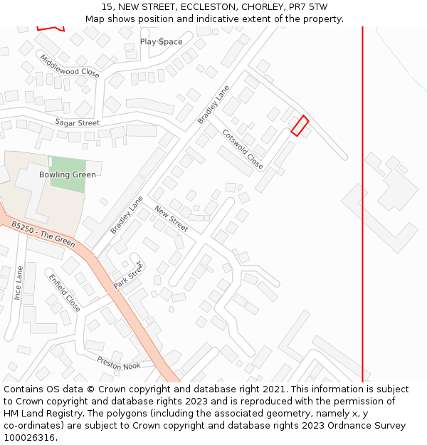 15, NEW STREET, ECCLESTON, CHORLEY, PR7 5TW: Location map and indicative extent of plot