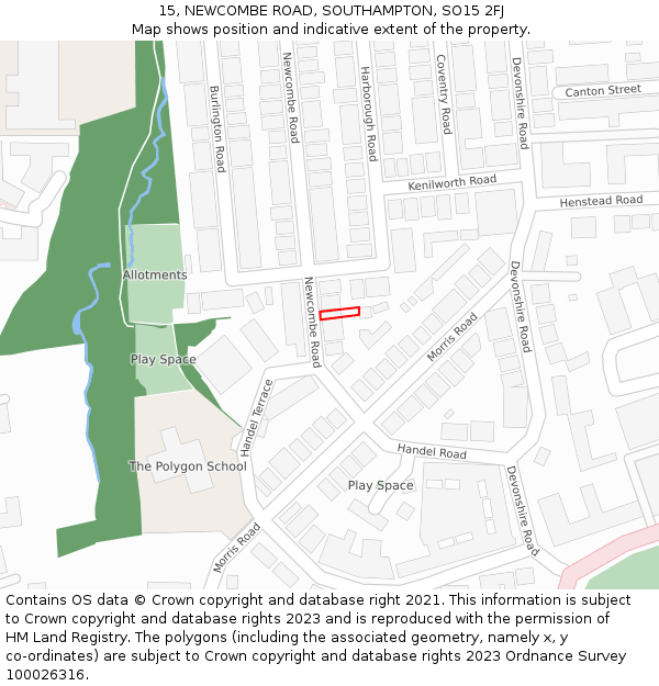 15, NEWCOMBE ROAD, SOUTHAMPTON, SO15 2FJ: Location map and indicative extent of plot