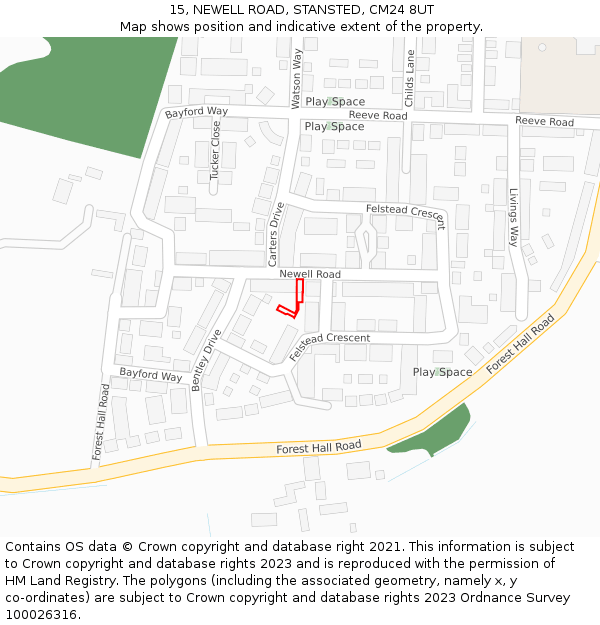 15, NEWELL ROAD, STANSTED, CM24 8UT: Location map and indicative extent of plot