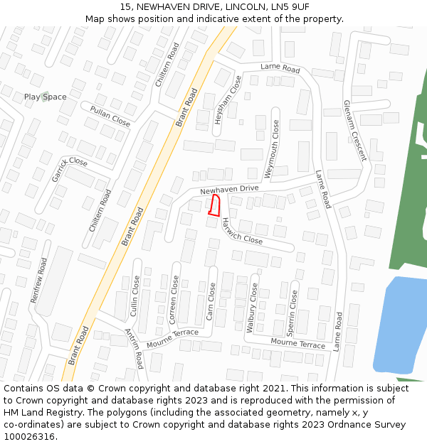 15, NEWHAVEN DRIVE, LINCOLN, LN5 9UF: Location map and indicative extent of plot