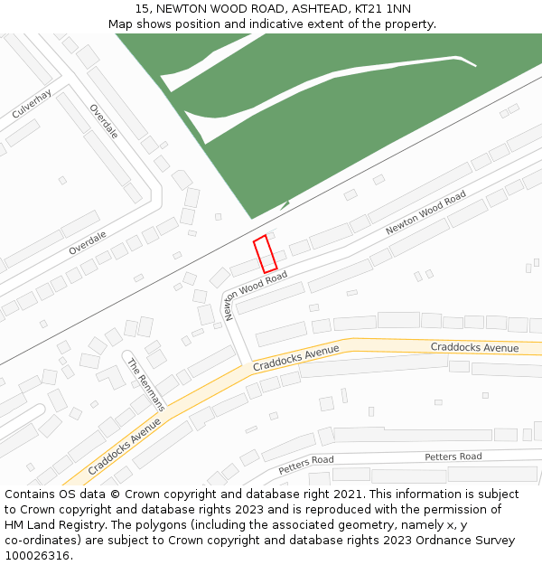 15, NEWTON WOOD ROAD, ASHTEAD, KT21 1NN: Location map and indicative extent of plot