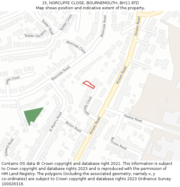 15, NORCLIFFE CLOSE, BOURNEMOUTH, BH11 8TD: Location map and indicative extent of plot