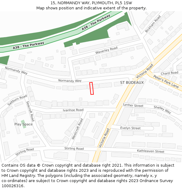 15, NORMANDY WAY, PLYMOUTH, PL5 1SW: Location map and indicative extent of plot