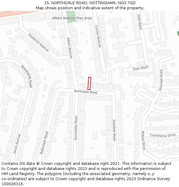 15, NORTHDALE ROAD, NOTTINGHAM, NG3 7GD: Location map and indicative extent of plot
