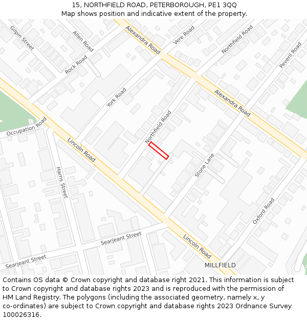 15, NORTHFIELD ROAD, PETERBOROUGH, PE1 3QQ: Location map and indicative extent of plot