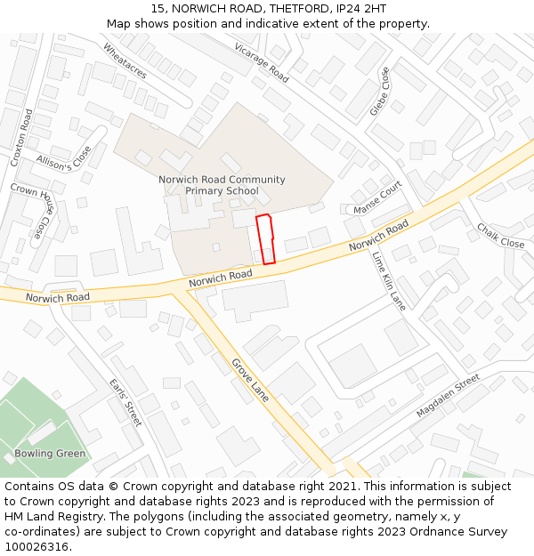15, NORWICH ROAD, THETFORD, IP24 2HT: Location map and indicative extent of plot