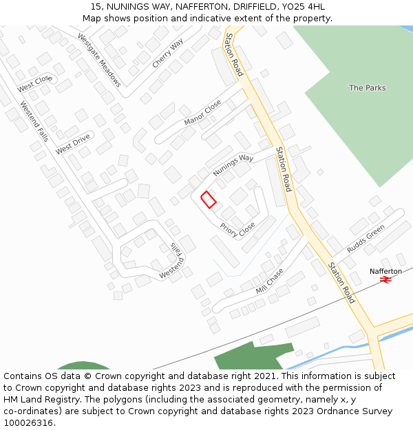 15, NUNINGS WAY, NAFFERTON, DRIFFIELD, YO25 4HL: Location map and indicative extent of plot