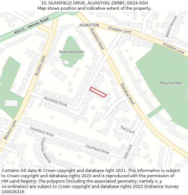 15, NUNSFIELD DRIVE, ALVASTON, DERBY, DE24 0GH: Location map and indicative extent of plot