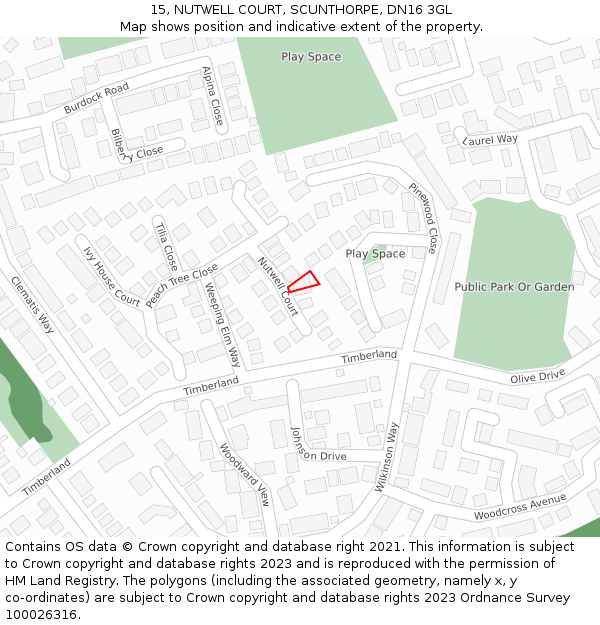 15, NUTWELL COURT, SCUNTHORPE, DN16 3GL: Location map and indicative extent of plot