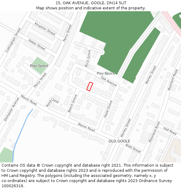 15, OAK AVENUE, GOOLE, DN14 5UT: Location map and indicative extent of plot