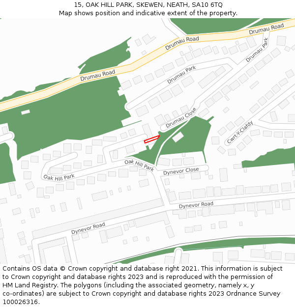 15, OAK HILL PARK, SKEWEN, NEATH, SA10 6TQ: Location map and indicative extent of plot