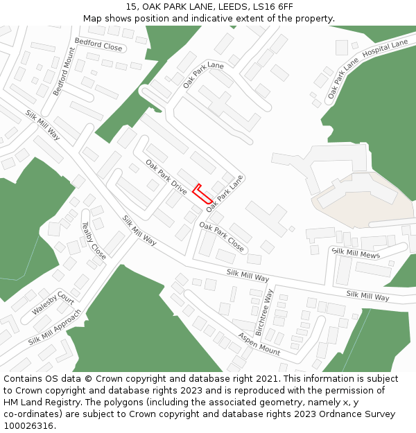15, OAK PARK LANE, LEEDS, LS16 6FF: Location map and indicative extent of plot