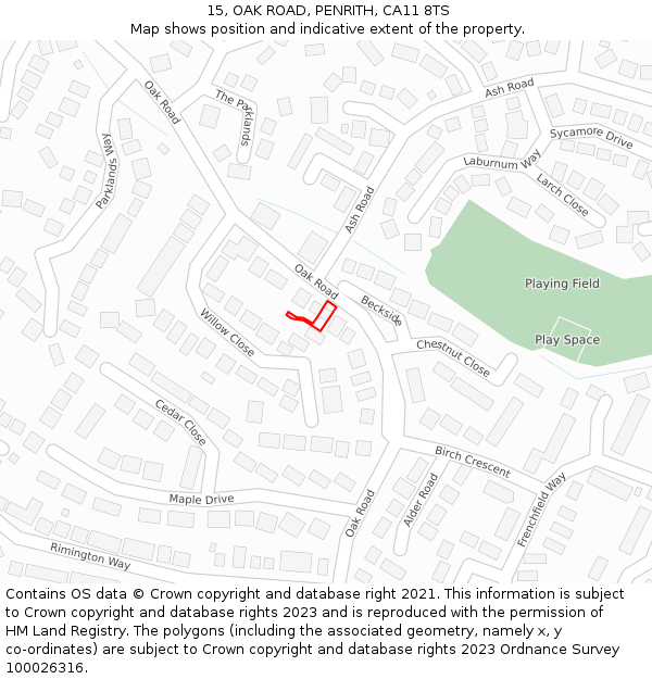 15, OAK ROAD, PENRITH, CA11 8TS: Location map and indicative extent of plot