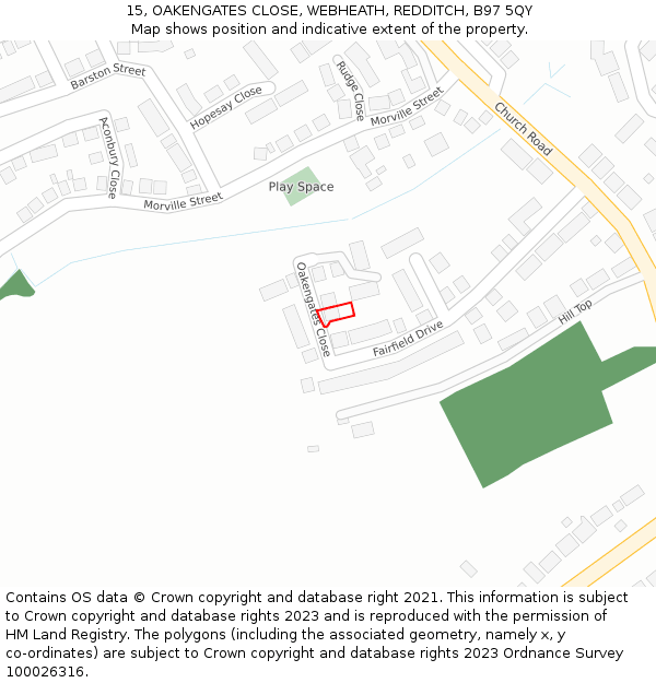 15, OAKENGATES CLOSE, WEBHEATH, REDDITCH, B97 5QY: Location map and indicative extent of plot