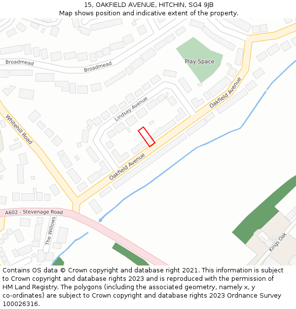 15, OAKFIELD AVENUE, HITCHIN, SG4 9JB: Location map and indicative extent of plot