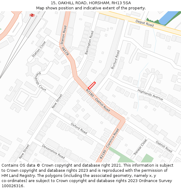 15, OAKHILL ROAD, HORSHAM, RH13 5SA: Location map and indicative extent of plot