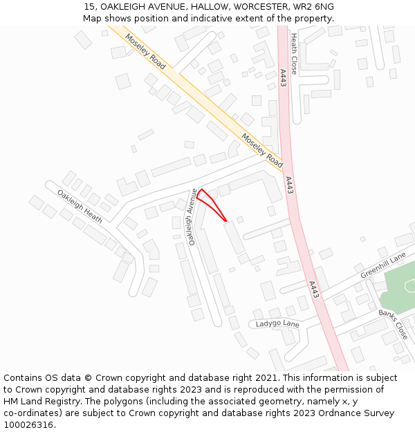 15, OAKLEIGH AVENUE, HALLOW, WORCESTER, WR2 6NG: Location map and indicative extent of plot