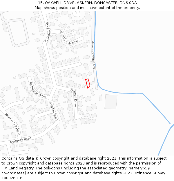 15, OAKWELL DRIVE, ASKERN, DONCASTER, DN6 0DA: Location map and indicative extent of plot