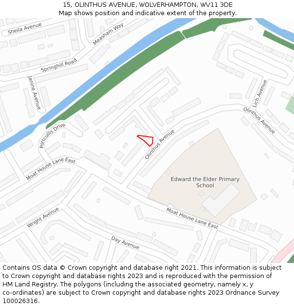15, OLINTHUS AVENUE, WOLVERHAMPTON, WV11 3DE: Location map and indicative extent of plot