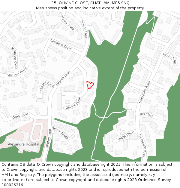 15, OLIVINE CLOSE, CHATHAM, ME5 9NQ: Location map and indicative extent of plot