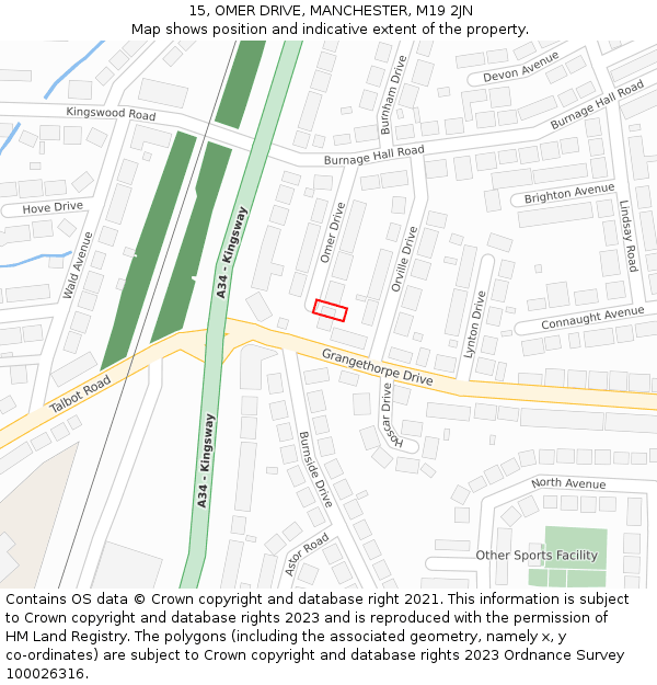 15, OMER DRIVE, MANCHESTER, M19 2JN: Location map and indicative extent of plot