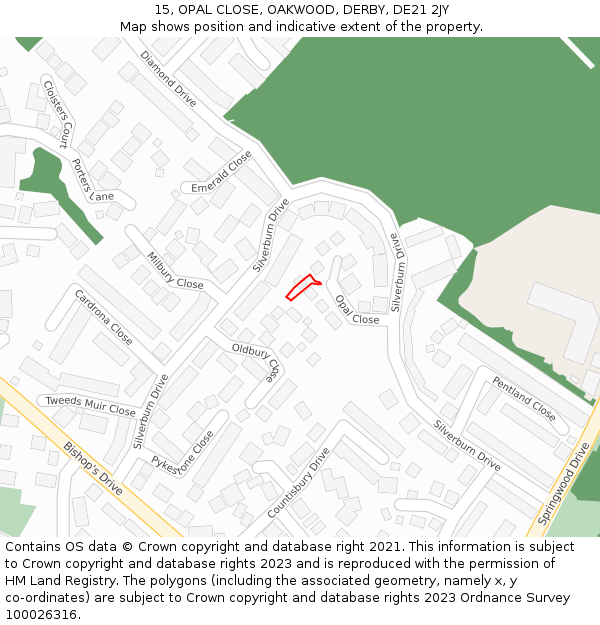 15, OPAL CLOSE, OAKWOOD, DERBY, DE21 2JY: Location map and indicative extent of plot