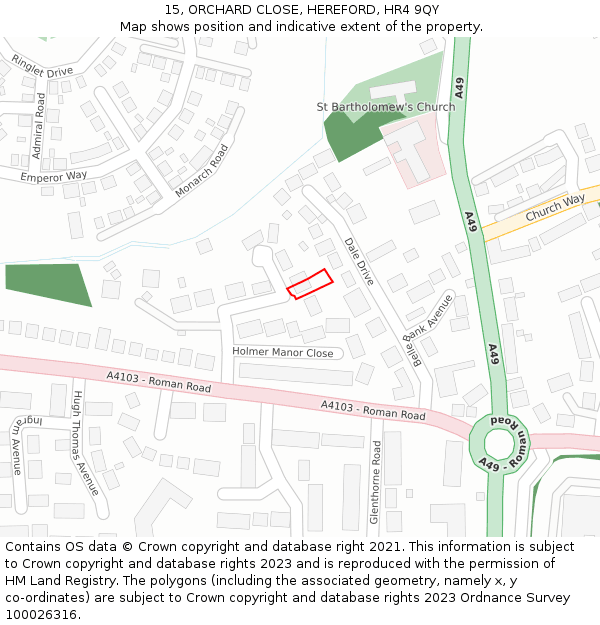 15, ORCHARD CLOSE, HEREFORD, HR4 9QY: Location map and indicative extent of plot
