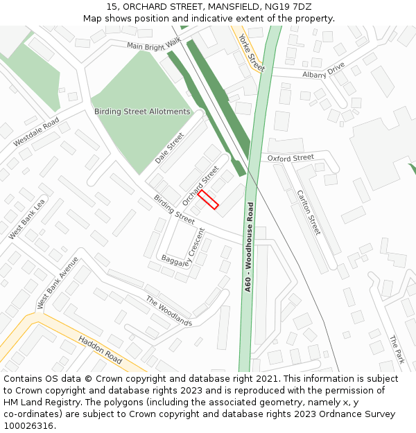 15, ORCHARD STREET, MANSFIELD, NG19 7DZ: Location map and indicative extent of plot