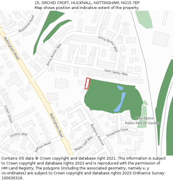 15, ORCHID CROFT, HUCKNALL, NOTTINGHAM, NG15 7EP: Location map and indicative extent of plot