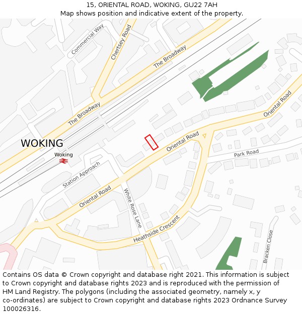 15, ORIENTAL ROAD, WOKING, GU22 7AH: Location map and indicative extent of plot