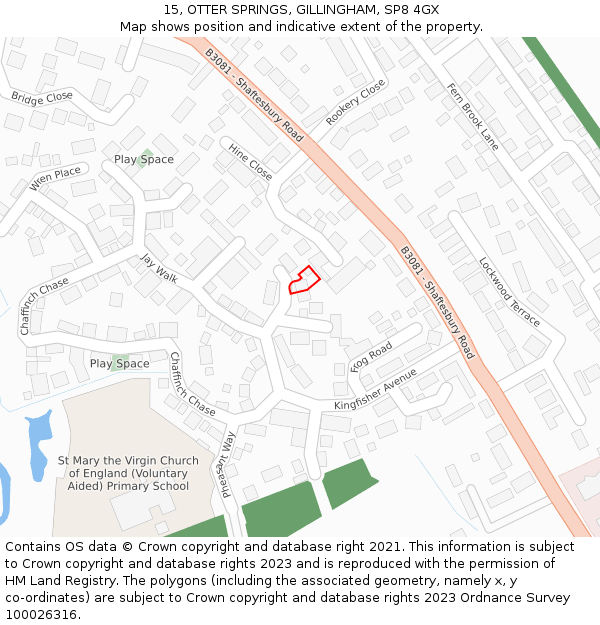 15, OTTER SPRINGS, GILLINGHAM, SP8 4GX: Location map and indicative extent of plot